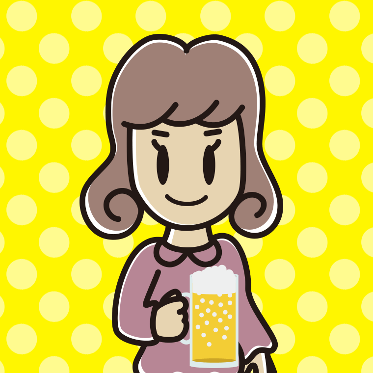 ビールを飲む女子大学生のイラスト【色、背景あり】PNG