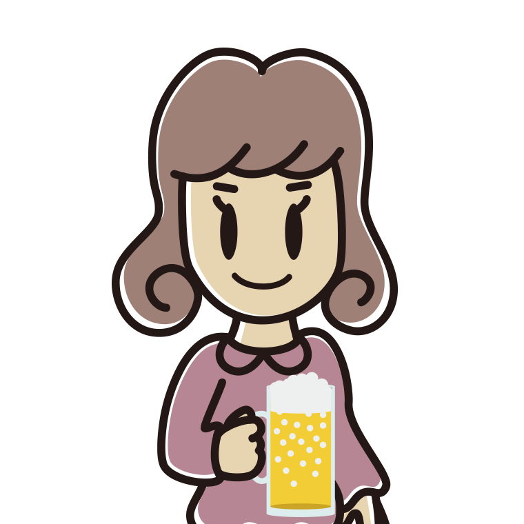 ビールを飲む女子大学生のイラスト【色あり、背景なし】透過PNG