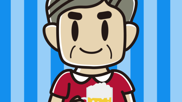 ビールを飲むおじさんのイラスト【色、背景あり】PNG