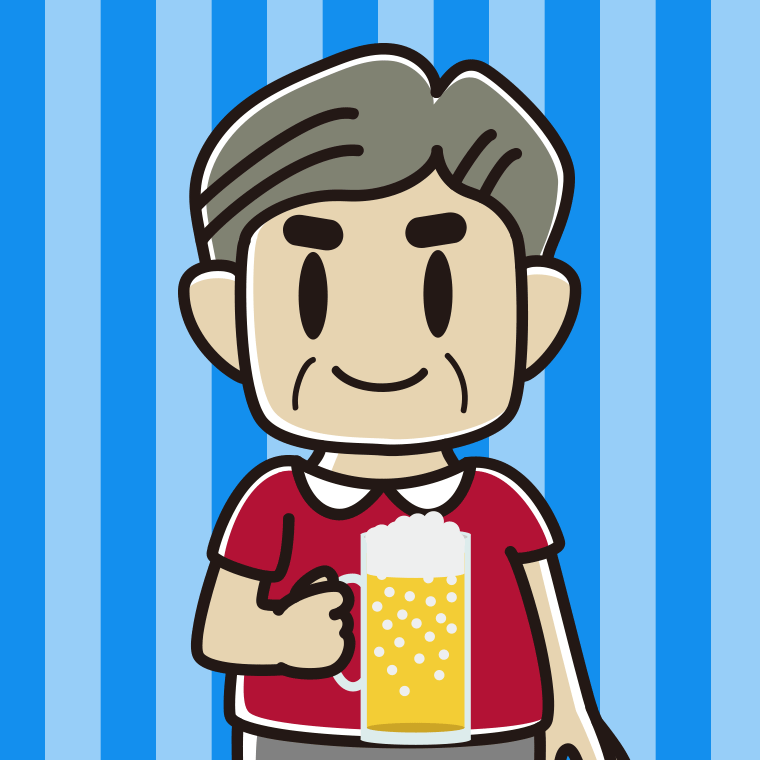 ビールを飲むおじさんのイラスト【色、背景あり】PNG