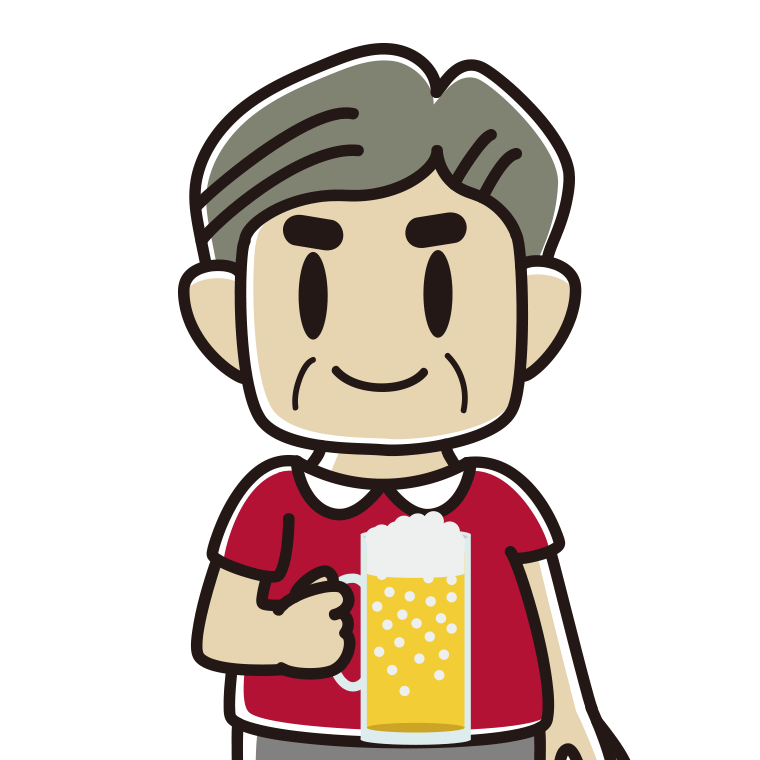 ビールを飲むおじさんのイラスト【色あり、背景なし】透過PNG