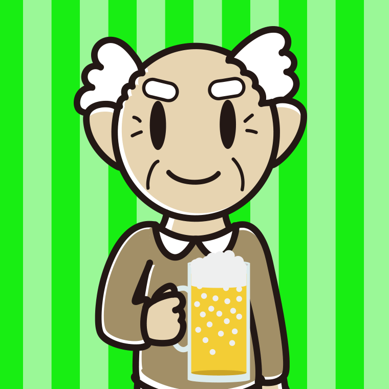 ビールを飲むおじいさんのイラスト【色、背景あり】PNG