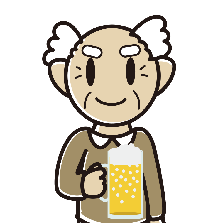 ビールを飲むおじいさんのイラスト【色あり、背景なし】透過PNG