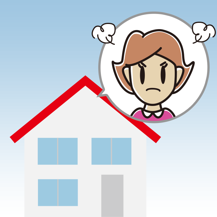 一戸建てで怒る女性のイラスト【色、背景あり】PNG