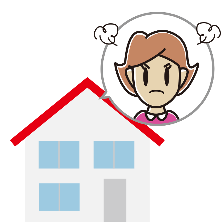 一戸建てで怒る女性のイラスト【色あり、背景なし】透過PNG