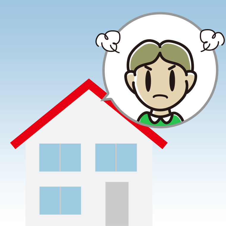 一戸建てで怒る小学生男子のイラスト【色、背景あり】PNG