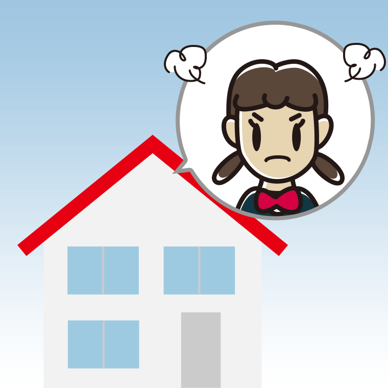 一戸建てで怒る女子中学生のイラスト【色、背景あり】PNG
