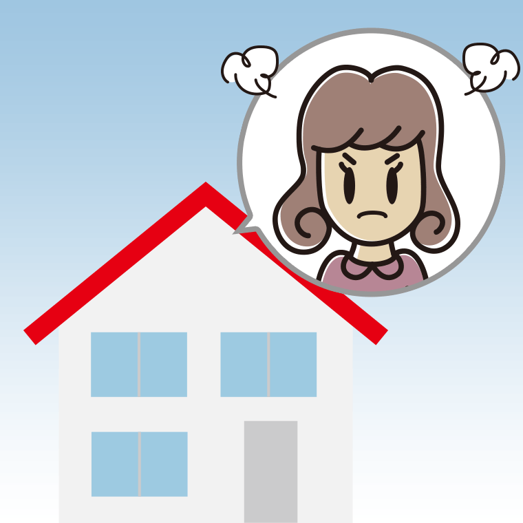 一戸建てで怒る女子大学生のイラスト【色、背景あり】PNG