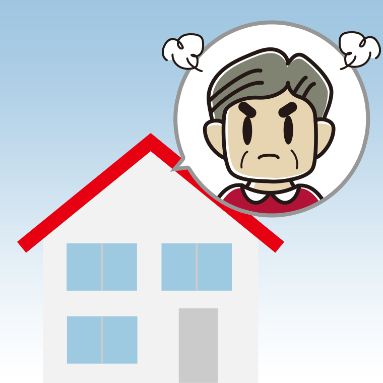 一戸建てで怒るおじさんのイラスト【色、背景あり】PNG