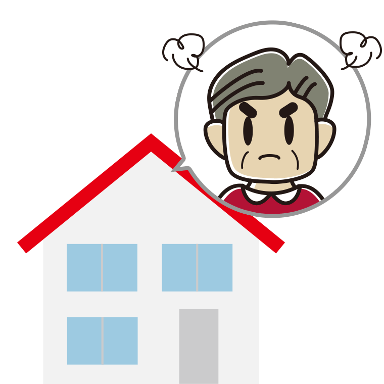 一戸建てで怒るおじさんのイラスト【色あり、背景なし】透過PNG