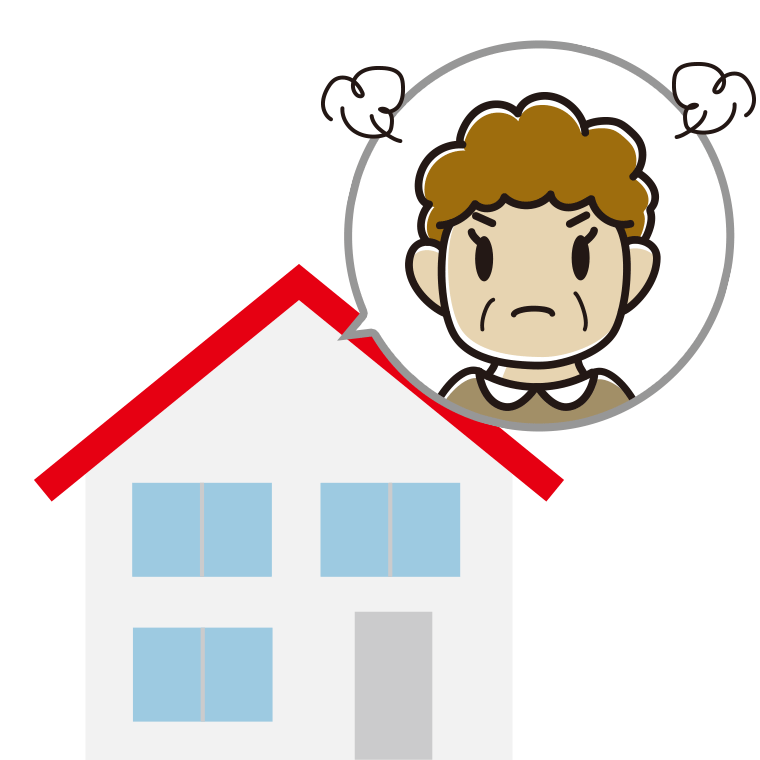 一戸建てで怒るおばさんのイラスト【色あり、背景なし】透過PNG