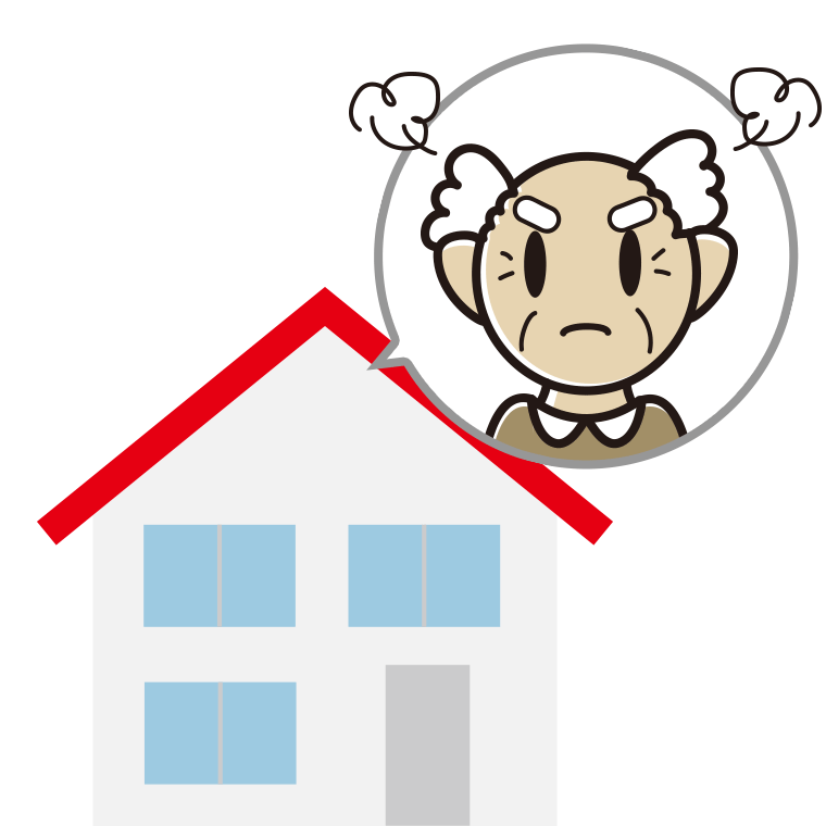 一戸建てで怒るおじいさんのイラスト【色あり、背景なし】透過PNG