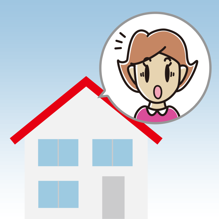 一戸建てで驚く女性のイラスト【色、背景あり】PNG