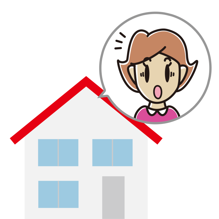 一戸建てで驚く女性のイラスト【色あり、背景なし】透過PNG