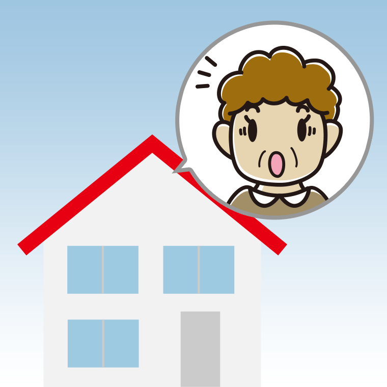 一戸建てで驚くおばさんのイラスト【色、背景あり】PNG