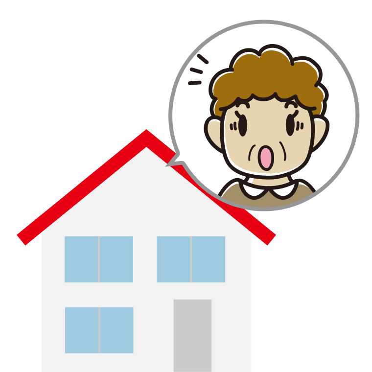 一戸建てで驚くおばさんのイラスト【色あり、背景なし】透過PNG