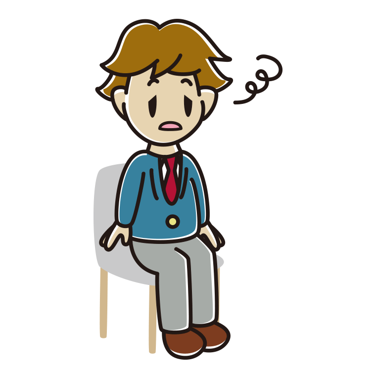 椅子でぼーっとする男子高校生のイラスト【色あり、背景なし】透過PNG