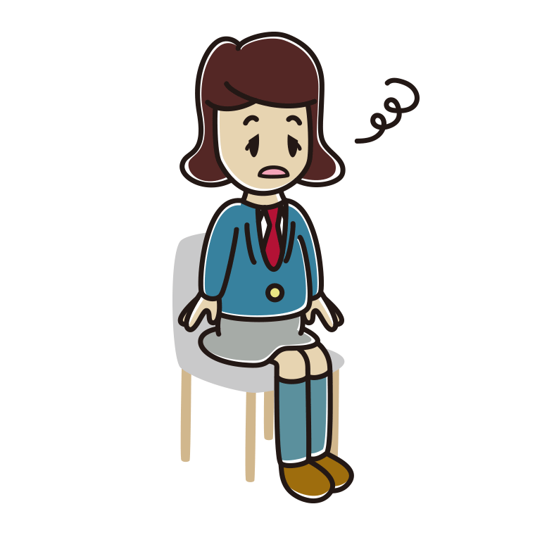 椅子でぼーっとする女子高校生のイラスト【色あり、背景なし】透過PNG