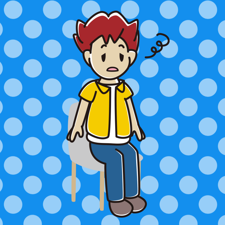 椅子でぼーっとする男子大学生のイラスト【色、背景あり】PNG