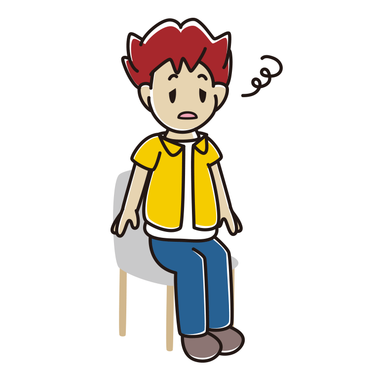 椅子でぼーっとする男子大学生のイラスト【色あり、背景なし】透過PNG