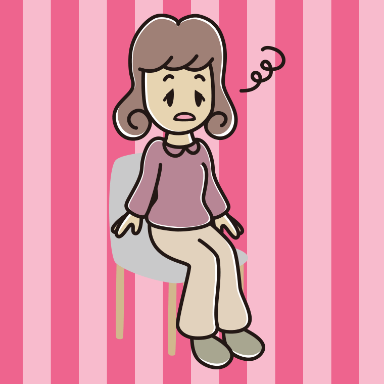 椅子でぼーっとする女子大学生のイラスト【色、背景あり】PNG