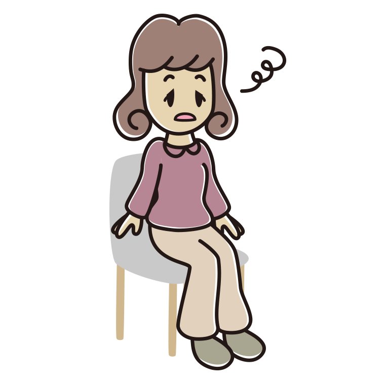 椅子でぼーっとする女子大学生のイラスト【色あり、背景なし】透過PNG