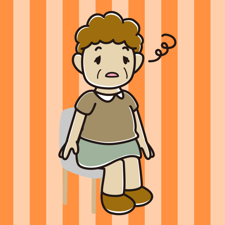 椅子でぼーっとするおばさんのイラスト【色、背景あり】PNG