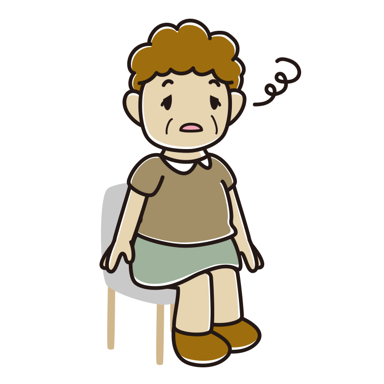 椅子でぼーっとするおばさんのイラスト【色あり、背景なし】透過PNG