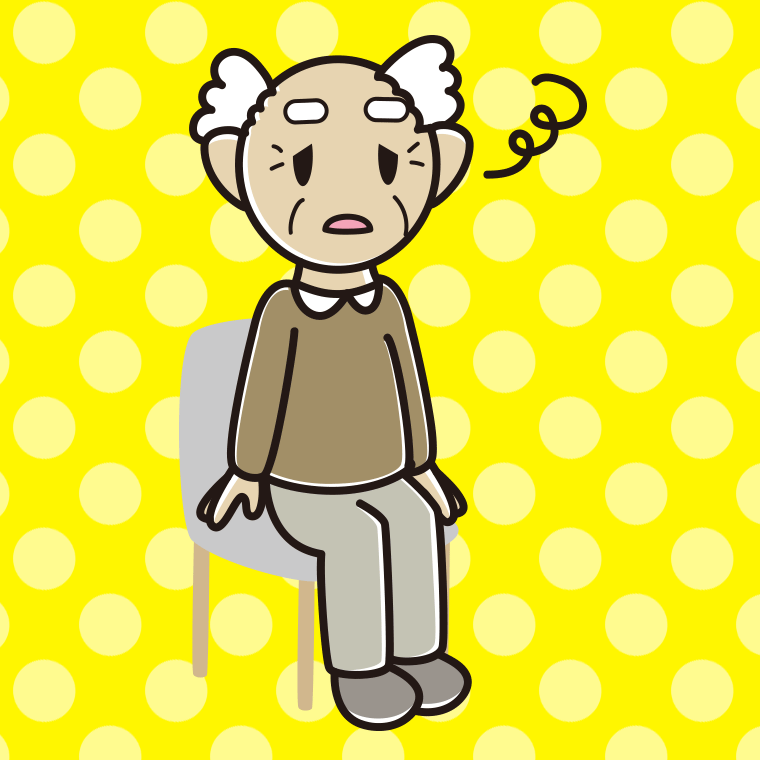 椅子でぼーっとするおじいさんのイラスト【色、背景あり】PNG