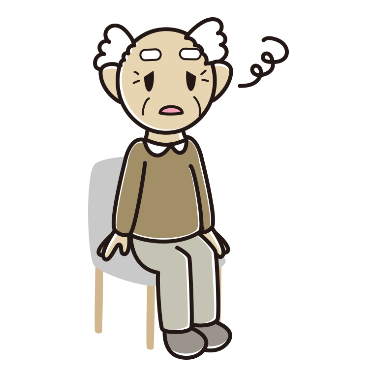 椅子でぼーっとするおじいさんのイラスト【色あり、背景なし】透過PNG