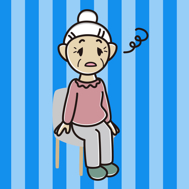 椅子でぼーっとするおばあさんのイラスト【色、背景あり】PNG