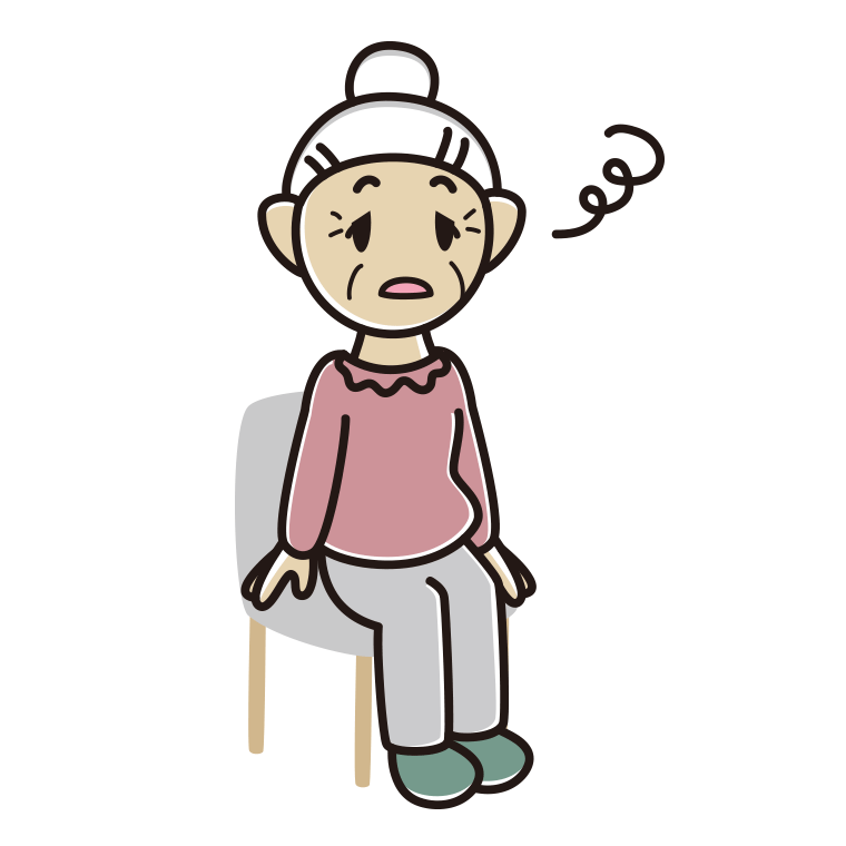 椅子でぼーっとするおばあさんのイラスト【色あり、背景なし】透過PNG