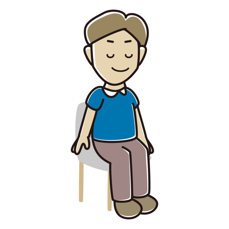 椅子で目を閉じる男性のイラスト【色あり、背景なし】透過PNG