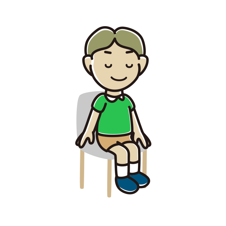 椅子で目を閉じる小学生男子のイラスト【色あり、背景なし】透過PNG