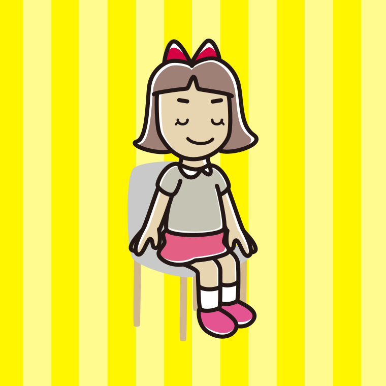 椅子で目を閉じる小学生女子のイラスト【色、背景あり】PNG