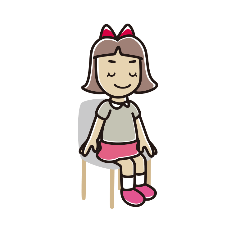 椅子で目を閉じる小学生女子のイラスト【色あり、背景なし】透過PNG
