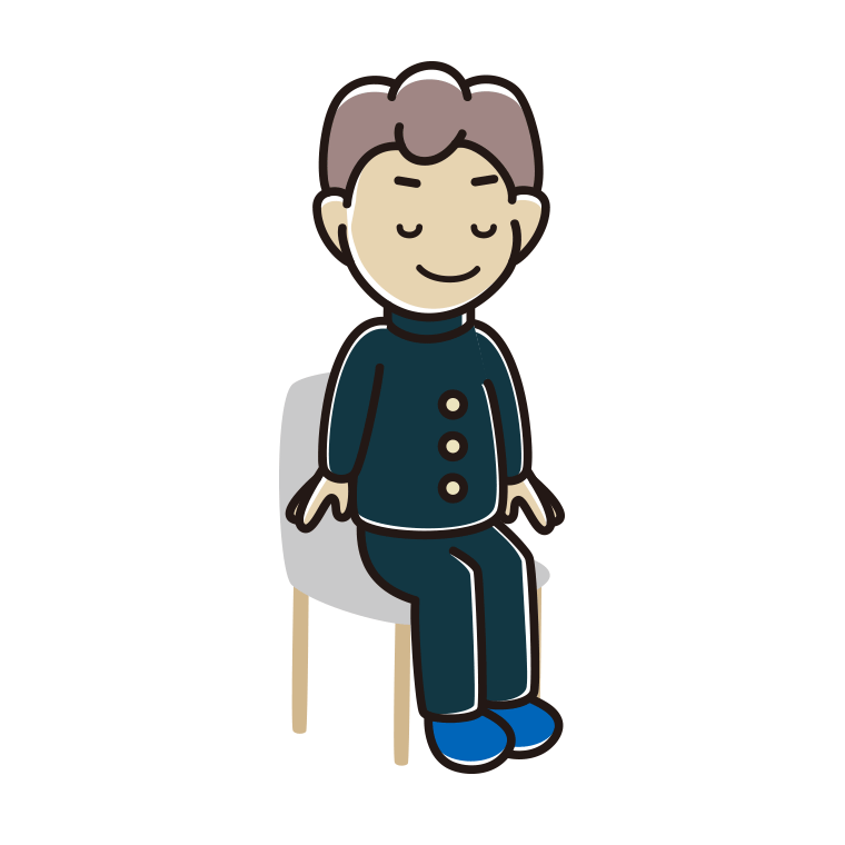 椅子で目を閉じる男子中学生のイラスト【色あり、背景なし】透過PNG