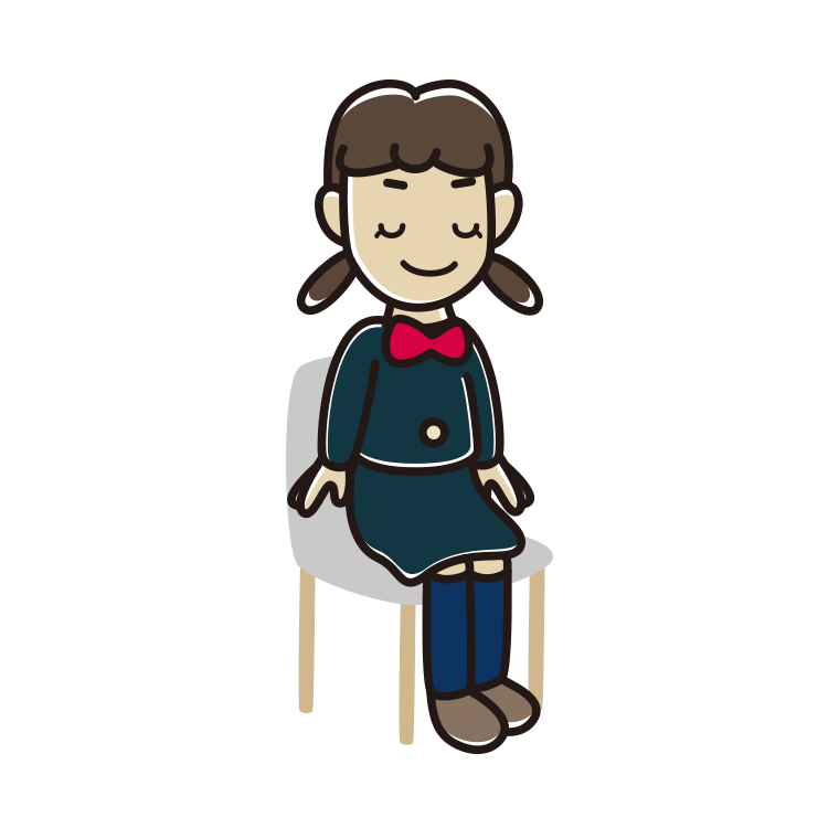 椅子で目を閉じる女子中学生のイラスト【色あり、背景なし】透過PNG