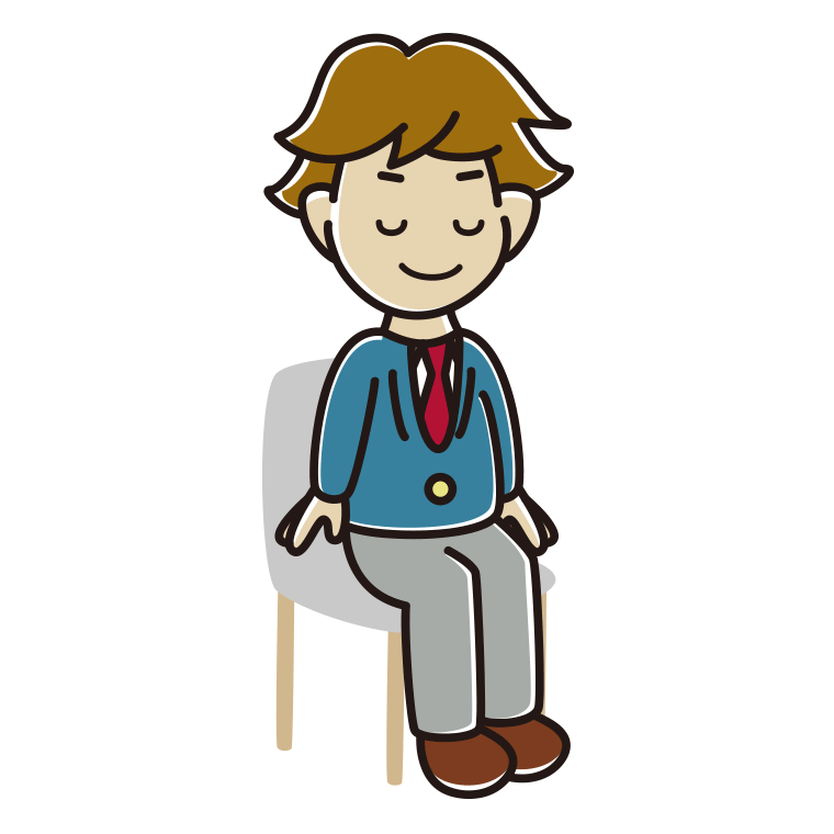 椅子で目を閉じる男子高校生のイラスト【色あり、背景なし】透過PNG