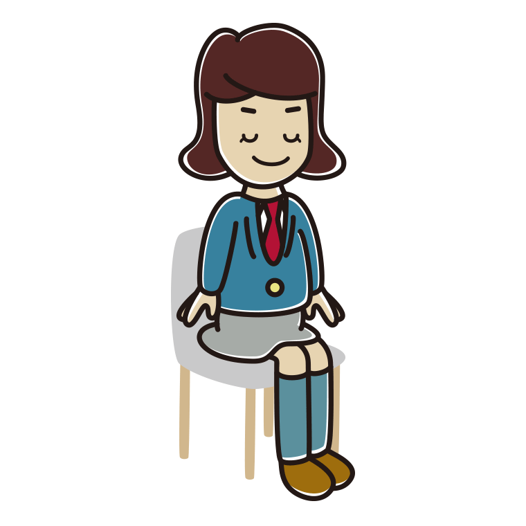 椅子で目を閉じる女子高校生のイラスト【色あり、背景なし】透過PNG