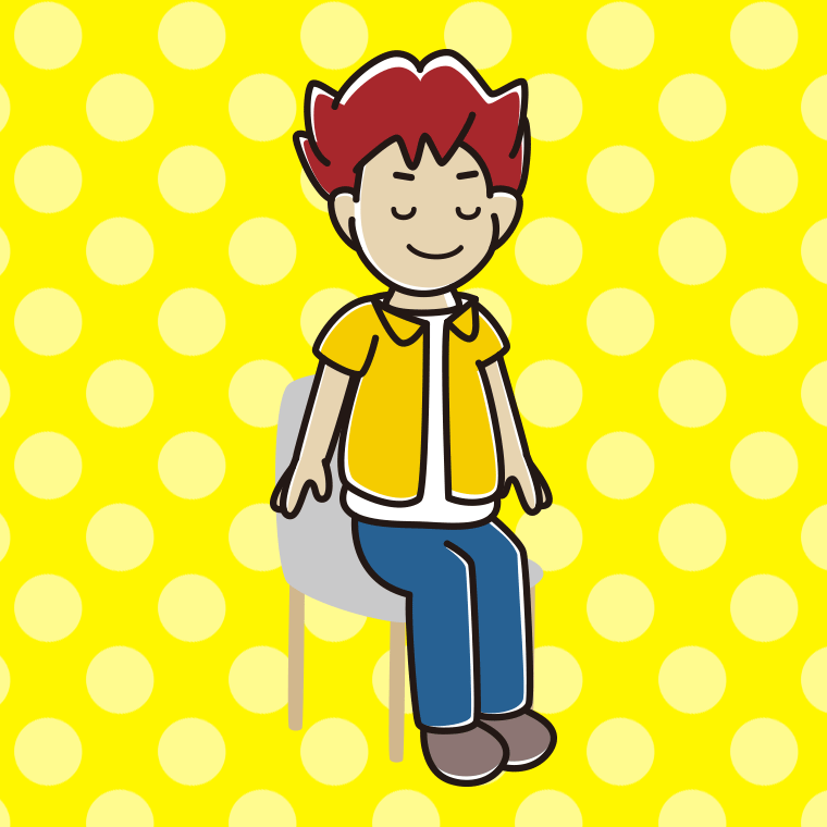 椅子で目を閉じる男子大学生のイラスト【色、背景あり】PNG