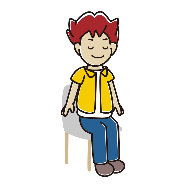 椅子で目を閉じる男子大学生のイラスト【色あり、背景なし】透過PNG