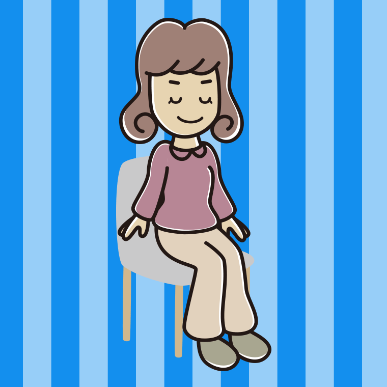 椅子で目を閉じる女子大学生のイラスト【色、背景あり】PNG