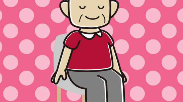椅子で目を閉じるおじさんのイラスト【色、背景あり】PNG