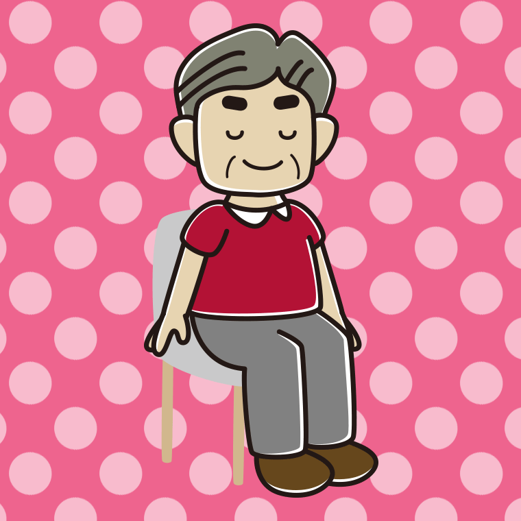 椅子で目を閉じるおじさんのイラスト【色、背景あり】PNG