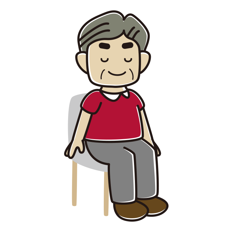 椅子で目を閉じるおじさんのイラスト【色あり、背景なし】透過PNG