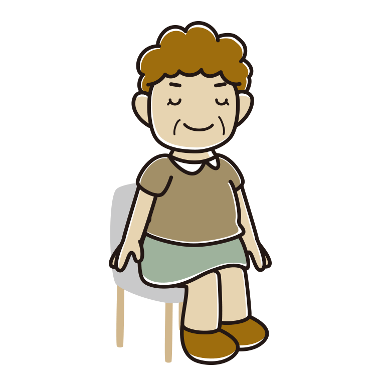 椅子で目を閉じるおばさんのイラスト【色あり、背景なし】透過PNG