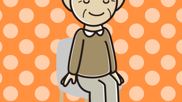 椅子で目を閉じるおじいさんのイラスト【色、背景あり】PNG