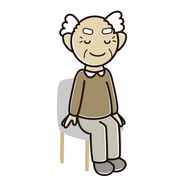 椅子で目を閉じるおじいさんのイラスト【色あり、背景なし】透過PNG