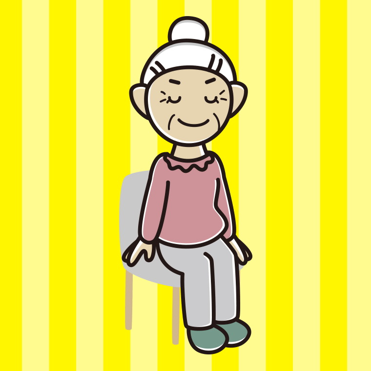 椅子で目を閉じるおばあさんのイラスト【色、背景あり】PNG